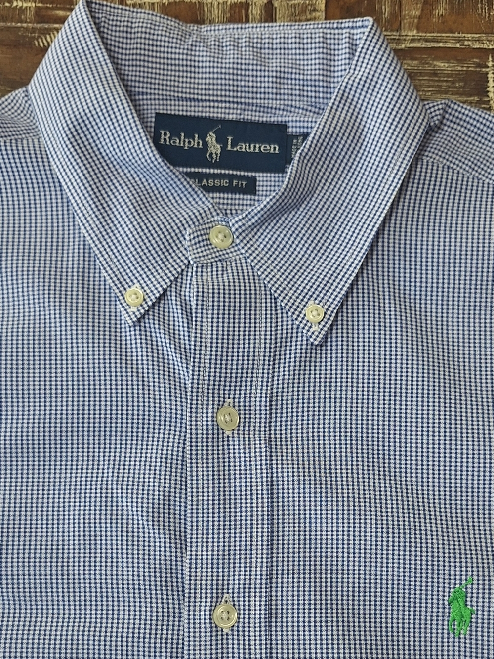 Polo Ralph Lauren Shirt Mens L Blue Gingham Check Short Sleeve Lightweight Pony